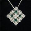 Image 1 : EMERALD, DIAMOND & 14K WHITE GOLD PENDANT & CHAIN