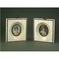 PAIR FRENCH MINIATURE PORTRAITS ON IVORY