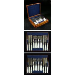 VICTORIAN DESSERT SET MOTHER OF PEARL STERLING