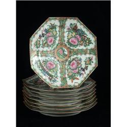 EIGHT ROSE MEDALLION OCTAGONAL 9'' PLATES