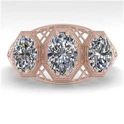 2 ctw Past Present Future Oval Cut Diamond Ring Art Deco 18k Rose Gold - REF-421F8M