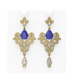 11.5 ctw Sapphire & Diamond Earrings 18K Yellow Gold - REF-525N5F