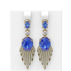 9.99 ctw Tanzanite & Diamond Earrings 18K Yellow Gold - REF-509H3R