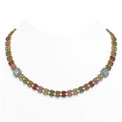 42.06 ctw Sapphire & Diamond Necklace 14K Yellow Gold - REF-522G8W