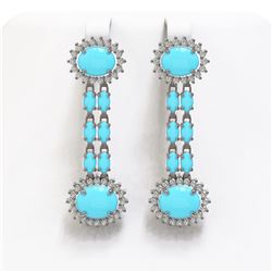 9.94 ctw Turquoise & Diamond Earrings 14K White Gold - REF-172N5F