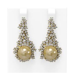 3.26 ctw Diamond & Pearl Earrings 18K Yellow Gold - REF-278N2F