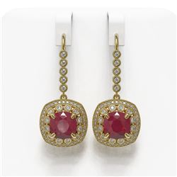 12.9 ctw Certified Ruby & Diamond Victorian Earrings 14K Yellow Gold - REF-257F3M