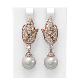 3.62 ctw Diamond & Pearl Earrings 18K Rose Gold - REF-302R2K