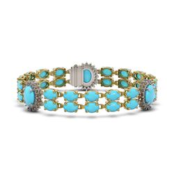 24.67 ctw Turquoise & Diamond Bracelet 14K Yellow Gold - REF-354F5M