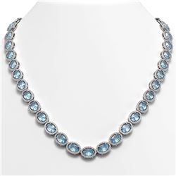 41.88 ctw Aquamarine & Diamond Micro Pave Halo Necklace 10k White Gold - REF-722K4Y