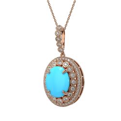 8.97 ctw Turquoise & Diamond Victorian Necklace 14K Rose Gold - REF-245W5H