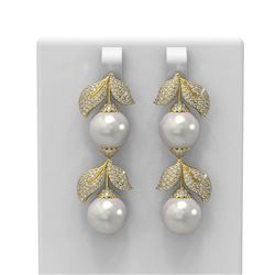 3.31 ctw Diamond & Pearl Earrings 18K Yellow Gold - REF-347K3Y