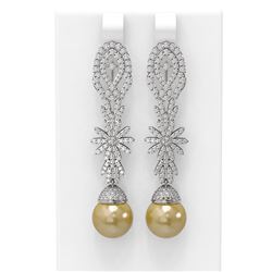 3.61 ctw Diamond & Pearl Earrings 18K White Gold - REF-314R8K