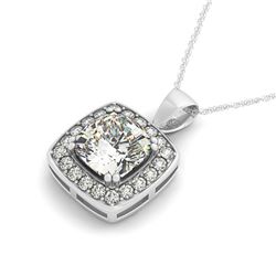 0.75 ctw Cushion Cut Certified VS/SI Diamond Necklace 14k White Gold - REF-117F8M