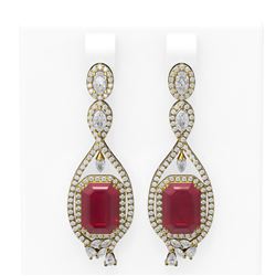 15.58 ctw Ruby & Diamond Earrings 18K Yellow Gold - REF-527Y3X