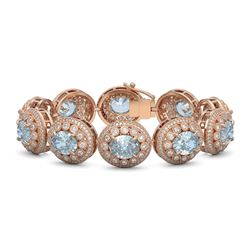 39.82 ctw Aquamarine & Diamond Victorian Bracelet 14K Rose Gold - REF-1218Y2X
