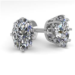 1.0 ctw VS/SI Oval Cut Diamond Stud Solitaire Earrings 18k White Gold - REF-147M2G