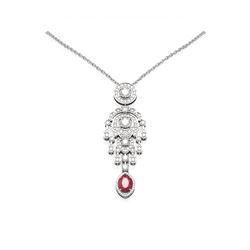 7.24 ctw Ruby & Diamond Necklace 18K White Gold - REF-700W2H