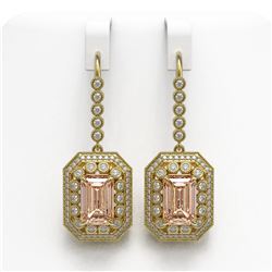 12.1 ctw Morganite & Diamond Victorian Earrings 14K Yellow Gold - REF-410M4G