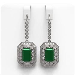 14.16 ctw Certified Emerald & Diamond Victorian Earrings 14K White Gold - REF-345H5R
