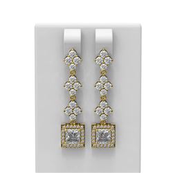 3.84 ctw Princess Diamond Earrings 18K Yellow Gold - REF-496A9N