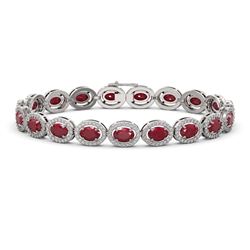 15.2 ctw Ruby & Diamond Micro Pave Halo Bracelet 10k White Gold - REF-300R2K