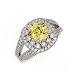 2.09 ctw Canary Citrine & Diamond Victorian Ring 14K White Gold - REF-83H6R