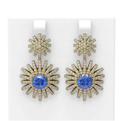 6.9 ctw Tanzanite & Diamond Earrings 18K Yellow Gold - REF-327A3N