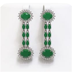 13.28 ctw Emerald & Diamond Earrings 14K White Gold - REF-236A4N