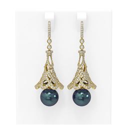 4.33 ctw Diamond & Pearl Earrings 18K Yellow Gold - REF-390M9G