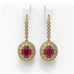 9.25 ctw Certified Ruby & Diamond Victorian Earrings 14K Yellow Gold - REF-249N6F