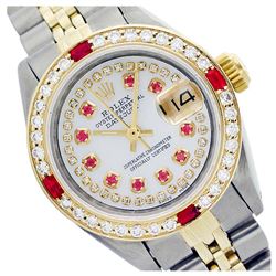Rolex Ladies Two Tone 14K Gold/SS, Diam/Ruby Dial & Diam/Ruby Bezel, Sapphire Crystal - REF-446N5A
