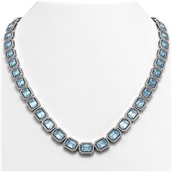 52.89 ctw Sky Topaz & Diamond Micro Pave Halo Necklace 10k White Gold - REF-679Y3X