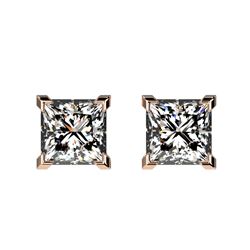 1 ctw Certified VS/SI Quality Princess Diamond Stud Earrings 10k Rose Gold - REF-120N3F