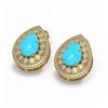 Image 2 : 7.54 ctw Turquoise & Diamond Victorian Earrings 14K Yellow Gold - REF-218Y2X