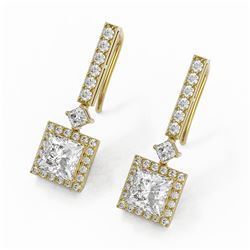 3 ctw Princess Cut Diamond Designer Earrings 18K Yellow Gold - REF-624A8N
