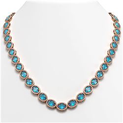 55.41 ctw Swiss Topaz & Diamond Micro Pave Halo Necklace 10k Rose Gold - REF-681W8H