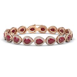 21.69 ctw Ruby & Diamond Micro Pave Halo Bracelet 10k Rose Gold - REF-336M4G