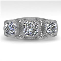 2 ctw Past Present Future VS/SI Cushion Diamond Ring Deco 18k White Gold - REF-481N8F