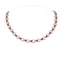 24 ctw Ruby & Diamond Necklace 18K Rose Gold - REF-722Y2X