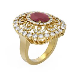 6.41 ctw Ruby & Diamond Ring 18K Yellow Gold - REF-323N6F