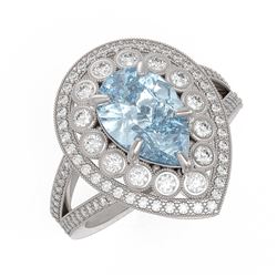 3.82 ctw Certified Aquamarine & Diamond Victorian Ring 14K White Gold - REF-168Y8X