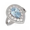 Image 1 : 3.82 ctw Certified Aquamarine & Diamond Victorian Ring 14K White Gold - REF-168Y8X