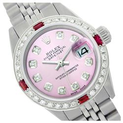Rolex Men's Stainless Steel, QuickSet, Diam Dial & Diam/Ruby Bezel - REF-521K5T