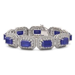 61.92 ctw Sapphire & Diamond Victorian Bracelet 14K White Gold - REF-1288F4M