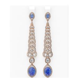 8.64 ctw Tanzanite & Diamond Earrings 18K Rose Gold - REF-520W2H