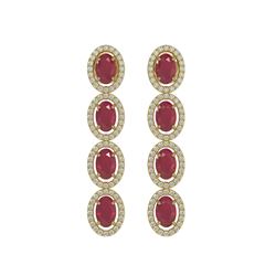 6.47 ctw Ruby & Diamond Micro Pave Halo Earrings 10k Yellow Gold - REF-143X6A