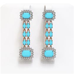 9.54 ctw Turquoise & Diamond Earrings 14K Rose Gold - REF-188M9G