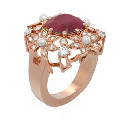 6.16 ctw Ruby & Diamond Ring 18K Rose Gold - REF-254X5A