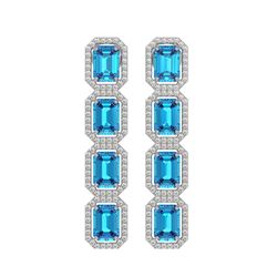 11.13 ctw Swiss Topaz & Diamond Micro Pave Halo Earrings 10k White Gold - REF-172H8R